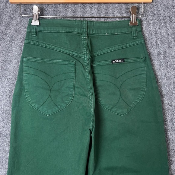 ROLLAS High Waisted Wide Leg Crop Jeans Emerald Green Cotton Blend Size 26 - Picture 4 of 12
